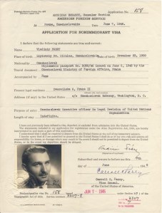 American Foreign Service visa application 1946